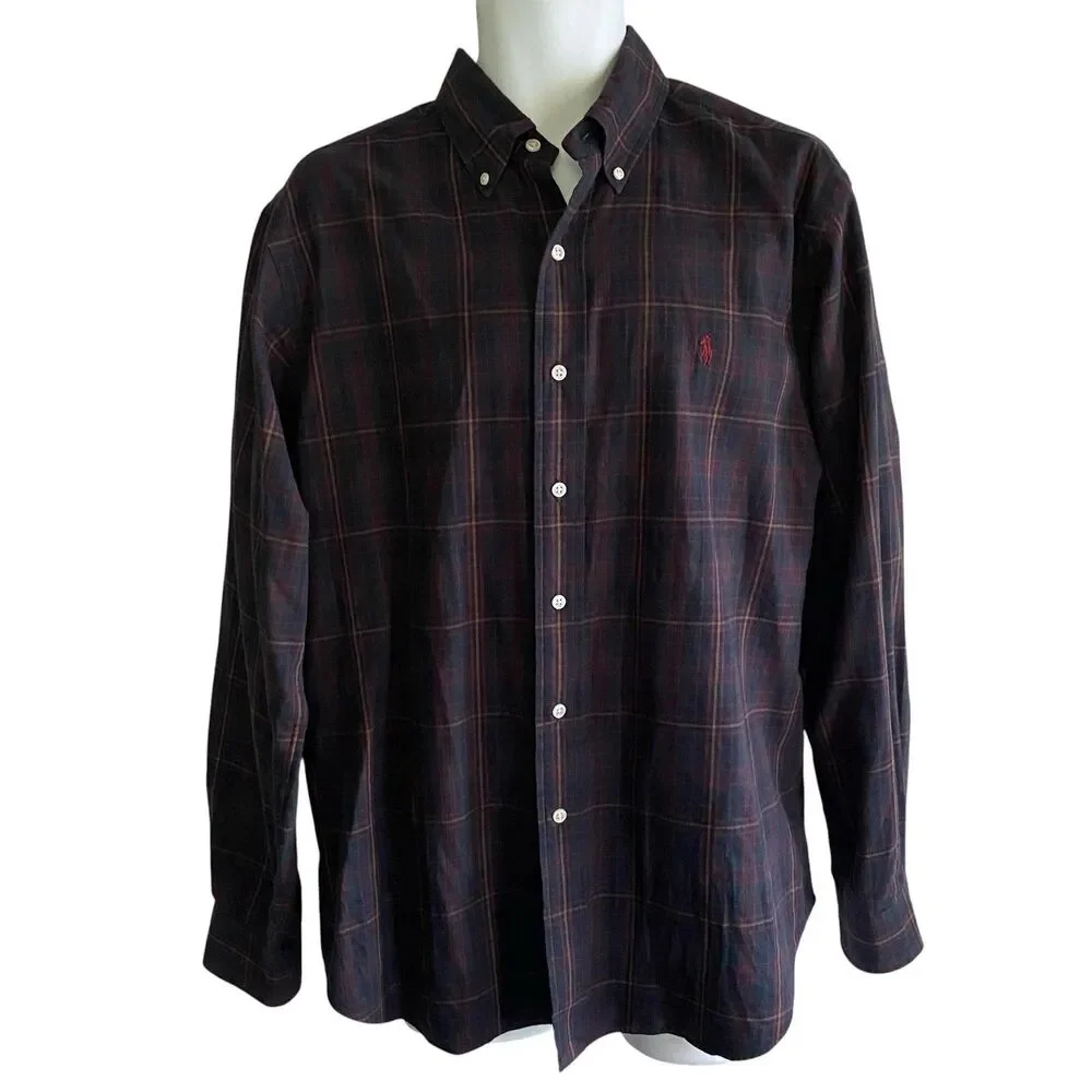 Ralph Lauren Shirt Mens Large Blue Plaid Classic Fit Button Down Long Sleeve